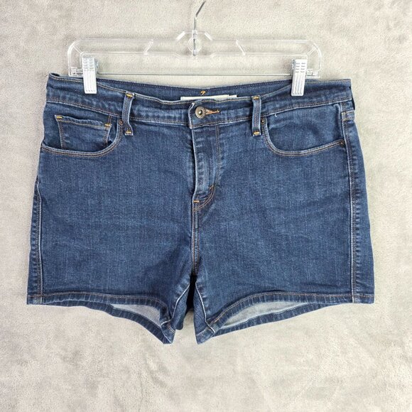 Womens Levi's Blue Denim Shorts Mid Rise 4" Inseam Med Wash Cotton Stretch 12 - Picture 2 of 12